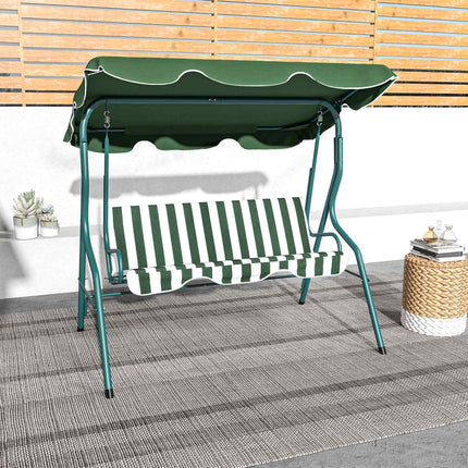 3-seat garden swing with canopy, steel frame, green