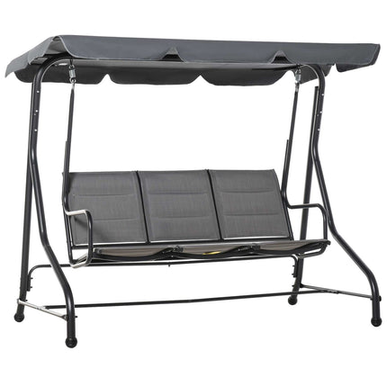 3-seat garden swing with adjustable canopy, gray steel