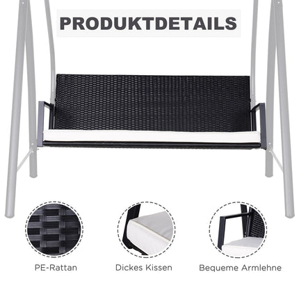 3-seat garden swing with roof, poly rattan, black