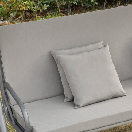 3-seat brown swivel bench with adjustable canopy and recliner