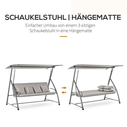3-seat brown swivel bench with adjustable canopy and recliner
