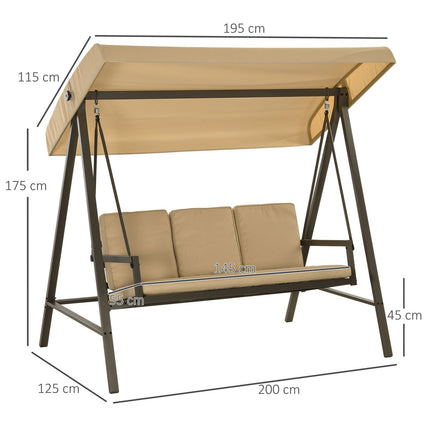 3-seater garden swing bench, adjustable canopy, beige