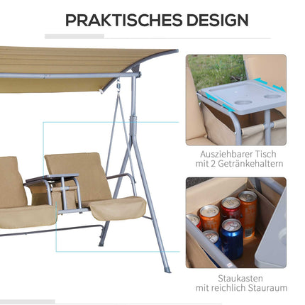 2-seat garden swing with sunroof, beige 175x112x165 cm