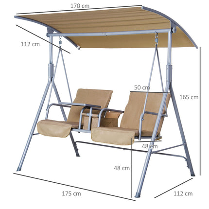 2-seat garden swing with sunroof, beige 175x112x165 cm