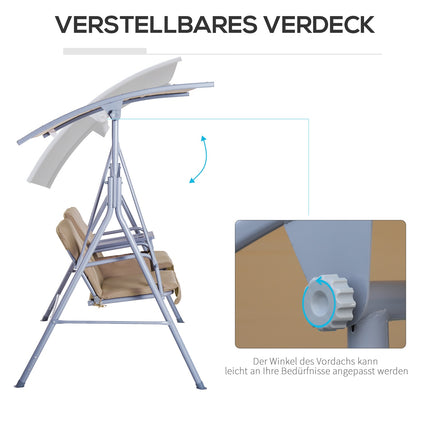 2-seat garden swing with sunroof, beige 175x112x165 cm