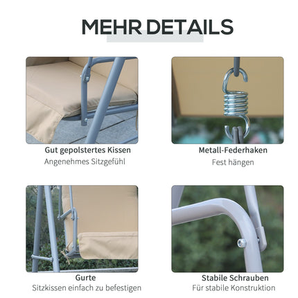 2-seat garden swing with sunroof, beige 175x112x165 cm