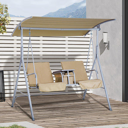 2-seat garden swing with sunroof, beige 175x112x165 cm