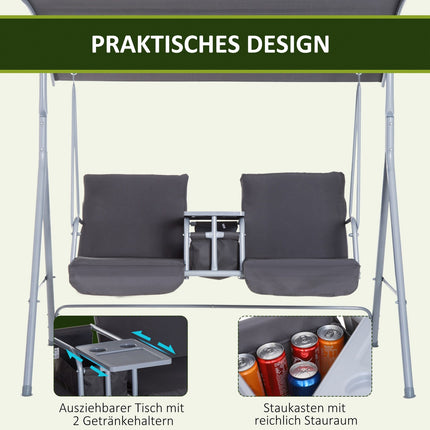 2-seat garden swing with sunshade, gray 175 x 112 x 165 cm