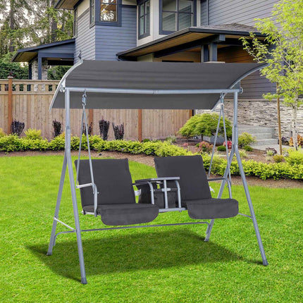 2-seat garden swing with sunshade, gray 175 x 112 x 165 cm