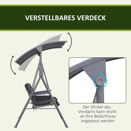 2-seat garden swing with sunshade, gray 175 x 112 x 165 cm