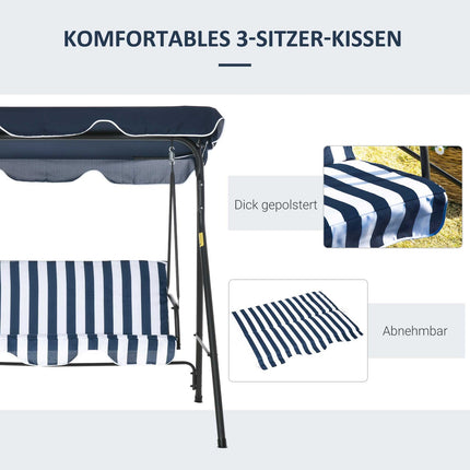 3-seat garden swing with canopy - blue and white steel