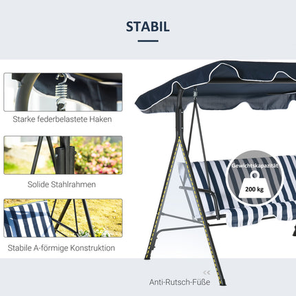 3-seat garden swing with canopy - blue and white steel