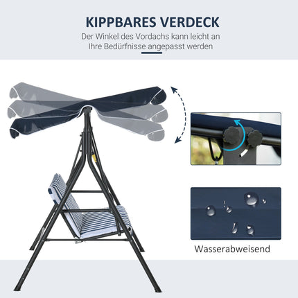 3-seat garden swing with canopy - blue and white steel