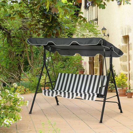 3-seat Garden swing bench in steel with roof, grey/white
