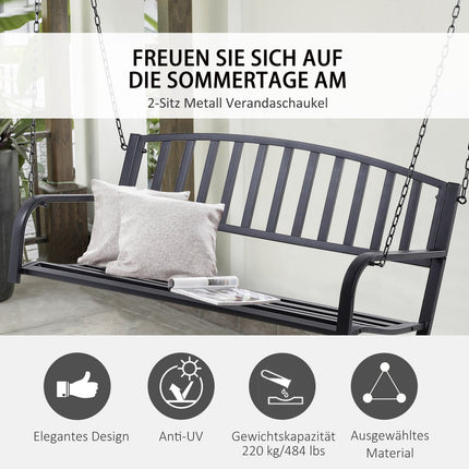 Black metal 2-seater garden swing bench with chains