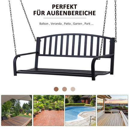 Black metal 2-seater garden swing bench with chains