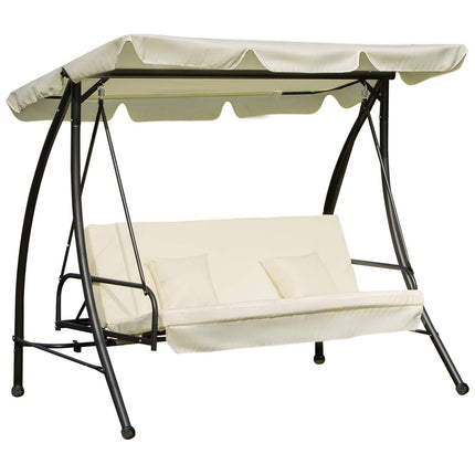 Three-seater garden swing with folding seat, white