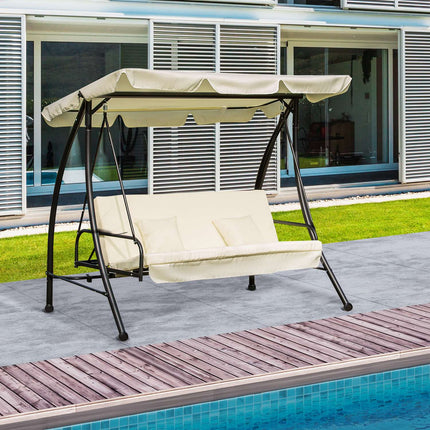 Three-seater garden swing with folding seat, white