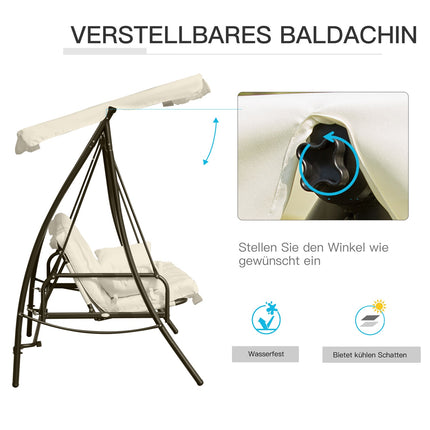 Three-seater garden swing with folding seat, white