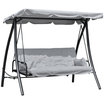 Outdoor 3-seat rocking bench, lying, metal & white polyester