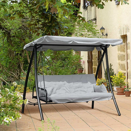 Outdoor 3-seat rocking bench, lying, metal & white polyester