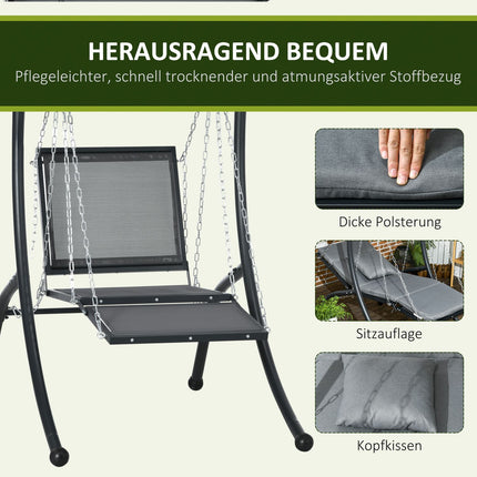 Garden swing with cushion and adjustable canopy, dark grey