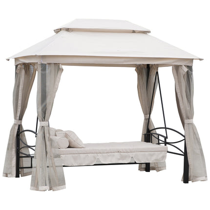 3-seat beige garden swing with side walls 256x172x248cm
