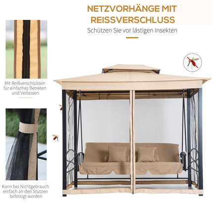 3-seat beige garden swing with side walls, 256x172x248 cm