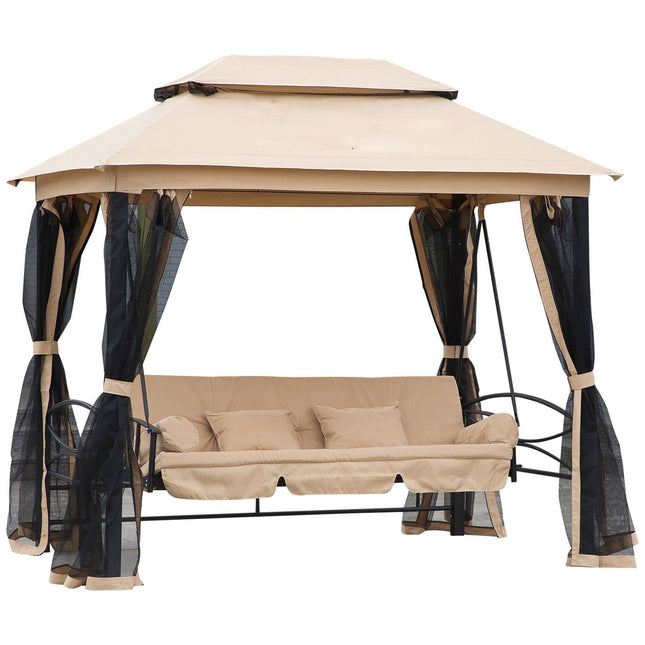 3-seat beige garden swing with side walls, 256x172x248 cm