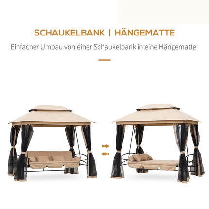 3-seat beige garden swing with side walls, 256x172x248 cm
