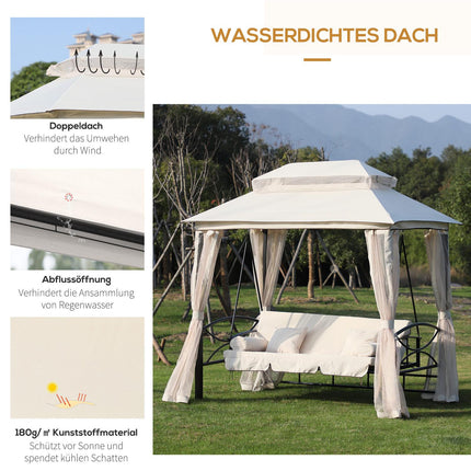 3-seat beige garden swing with side walls 256x172x248cm