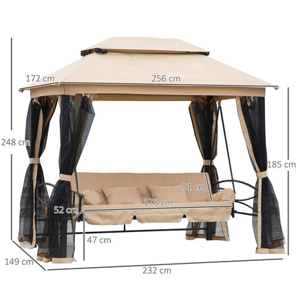 3-seat beige garden swing with side walls, 256x172x248 cm
