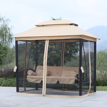 3-seat beige garden swing with side walls, 256x172x248 cm