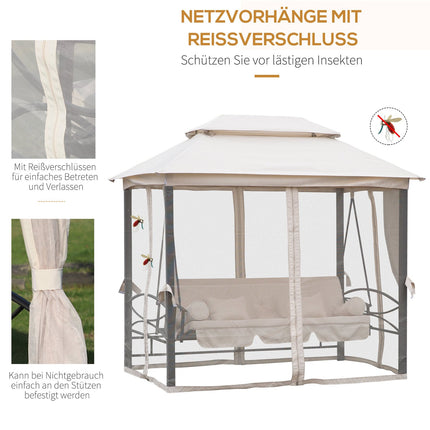 3-seat beige garden swing with side walls 256x172x248cm
