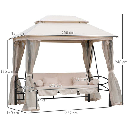 3-seat beige garden swing with side walls 256x172x248cm