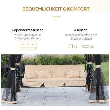3-seat beige garden swing with side walls, 256x172x248 cm