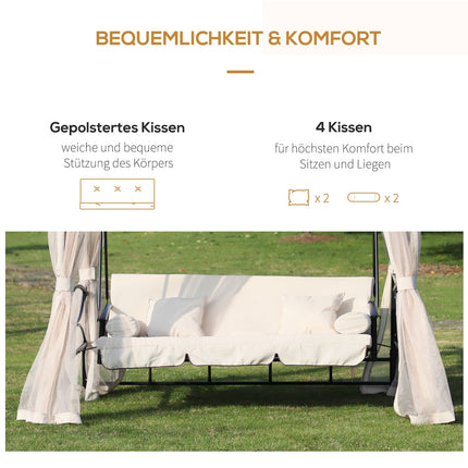 3-seat beige garden swing with side walls 256x172x248cm