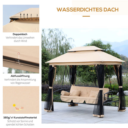 3-seat beige garden swing with side walls, 256x172x248 cm