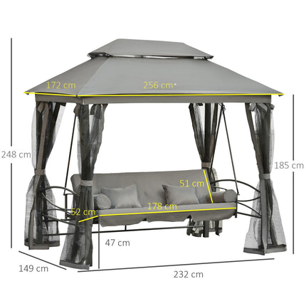 3-seat dark gray garden swing with side walls