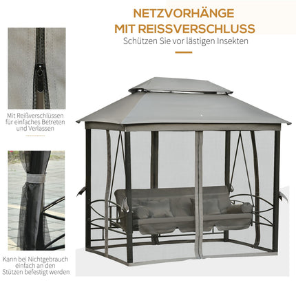 3-seat dark gray garden swing with side walls
