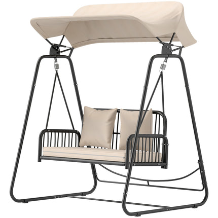 2 Seater Rattan Garden Swing with Canopy - Khaki