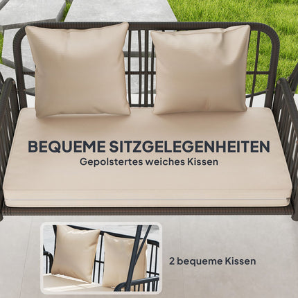 2 Seater Rattan Garden Swing with Canopy - Khaki