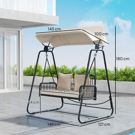 2 Seater Rattan Garden Swing with Canopy - Khaki