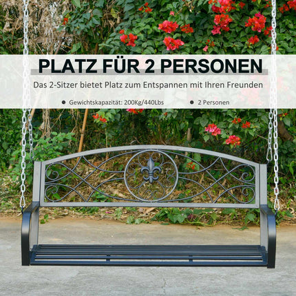 Weather Resistant 2 Seater Garden Swing With Chains - Black