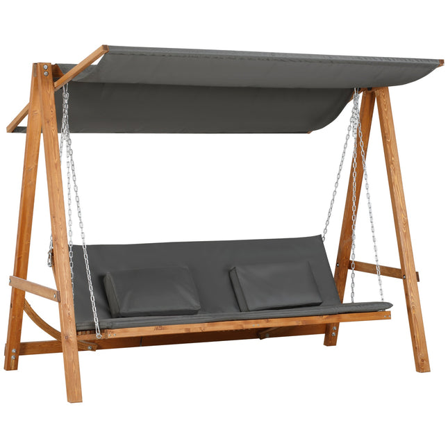 Garden swing with roof - 3-seater bed, gray pine