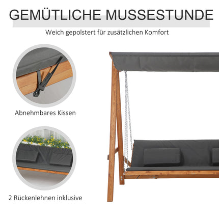 Garden swing with roof - 3-seater bed, gray pine