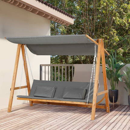 Garden swing with roof - 3-seater bed, gray pine