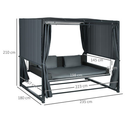 Weatherproof garden bed with pergola and cushion