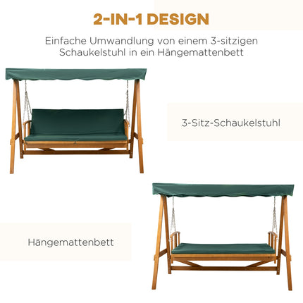 Garden swing for 3 people in real wood with canopy and lounge chair