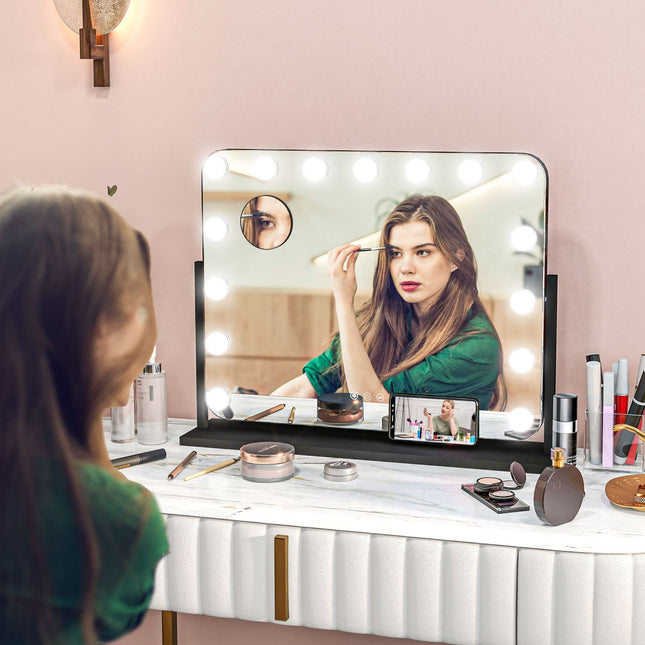 Hollywood makeup mirror with lights, 15 LEDs, black, 3 modes